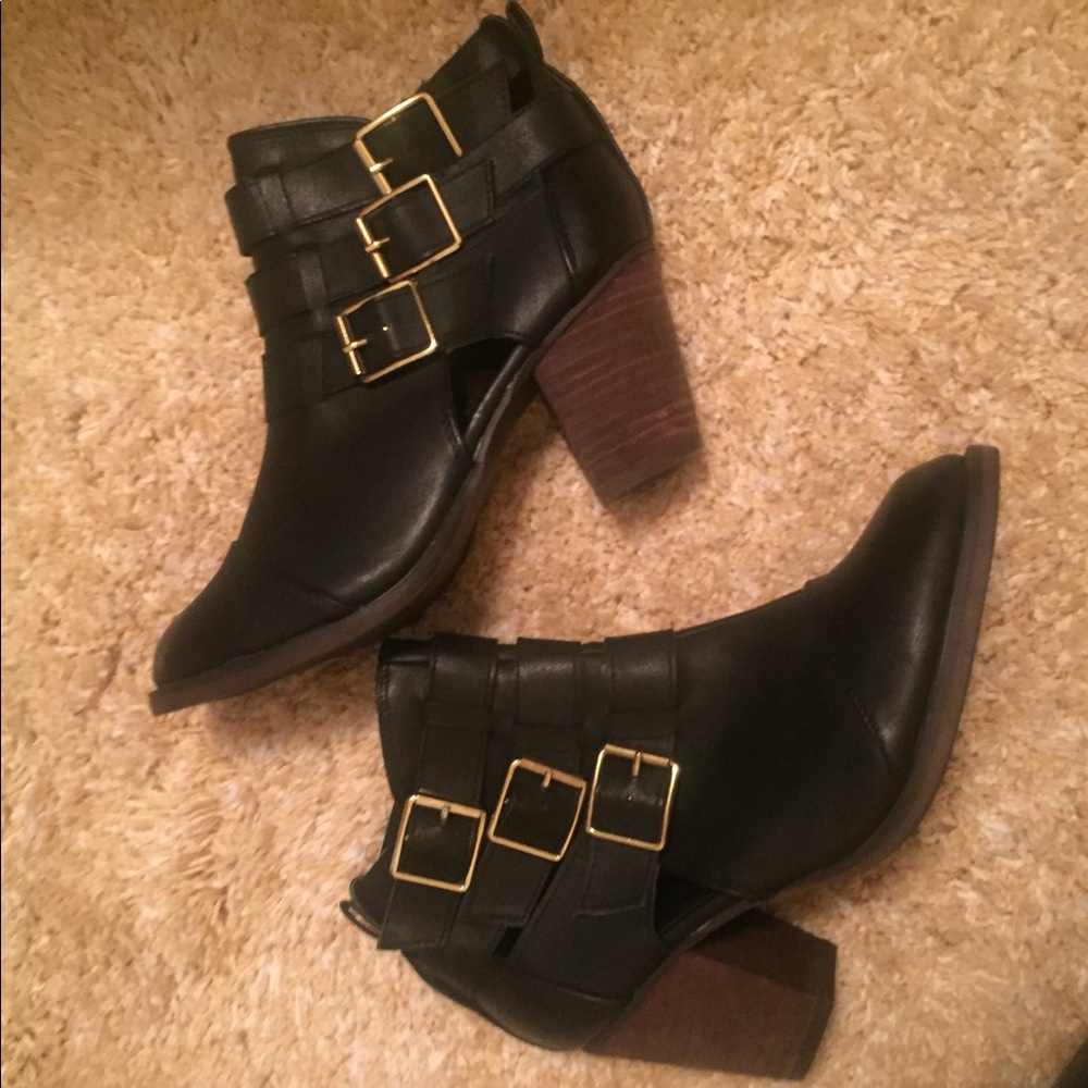 Mossimo Black Heeled Booties with Gold Buckles